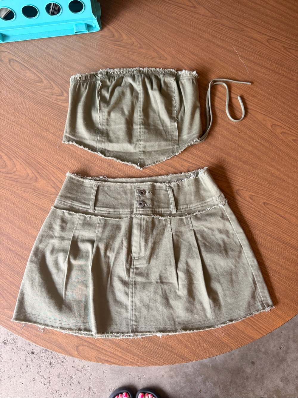 Fashion Nova Olive Green High-Waist Pleated Mini Skirt with Matching Tube Top
